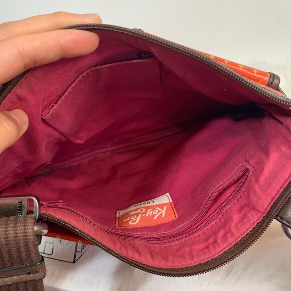 Fossil Waxed Canvas And Leather Orange Key-per Crossbody - Picture 10 of 13